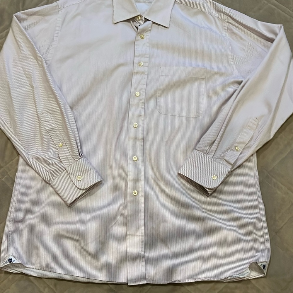 Peter Millar L 16 1/2 long sleeve button-down white with burgundy fine stripe